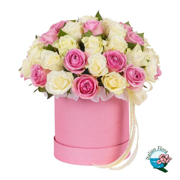 Flower box di rose bianche e rosa